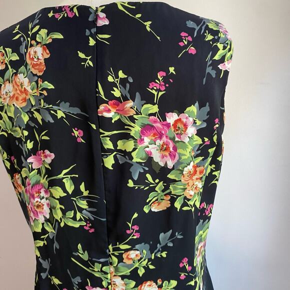 Danny & Nicole Vintage 90s Navy Floral Sleeveless Dress Size 16 Petie - Picture 6 of 14